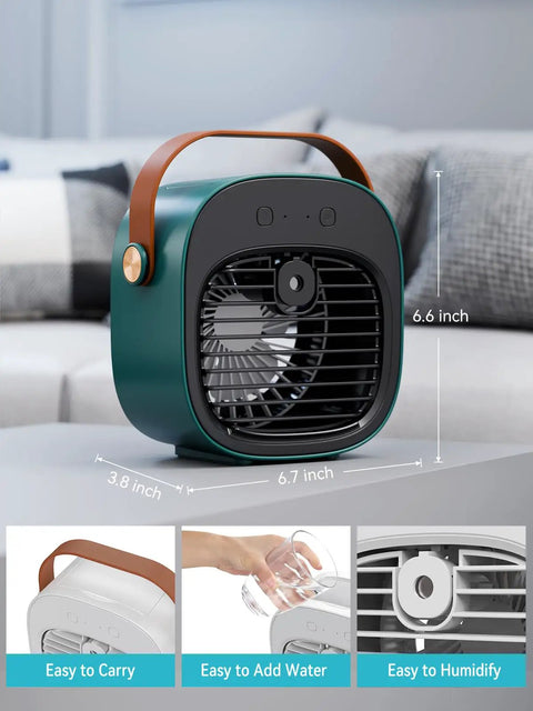 Rechargeable Personal Air Cooler Portable Mini Green Desk Fan With Three Speeds Quiet Cooling To Beat The Heat At Home Office