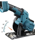 Badass Cordless Brushless Circular Saw 5 Inch 125mm handheld power tool with adjustable angle up to 45 degrees.