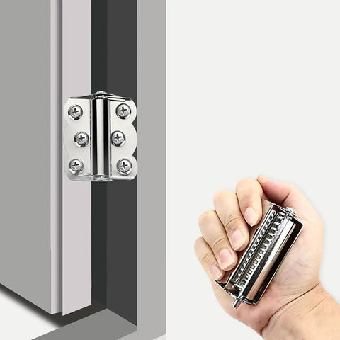 2 Pack Spring Loaded Self-Closing Door Hinges 66mm And 2.6 Inch Stainless Steel Silver Heavy Duty Cabinet Hinge shown installed and handheld