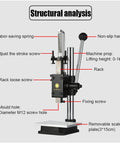 Heavy Duty Manual Arbor Press Machine With Ball Bearing Design Includes Adjustable Scale Plate, showing structural analysis features.
