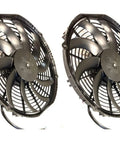 Top Shelf Dual Pack 12 Inch Electric Puller Radiator Cooling Fans Featuring Curved Blades 12 Volt, black curved blade fans.