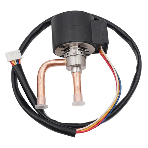 Electronic Expansion Valve DPF Series for Air Conditioning Systems 1.3 to 4.5 DC 12V 5 Wire Solenoid Valve Delivers Precise Fluid and Gas Flow Control for Industrial and Residential HVAC, black valve with copper tubes