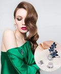 Model wearing a green off-shoulder top with a pin secured by Heavy Duty Metal Pin Backs 30 Pack Snap On Quick With Zero Tools Press Firmly To Lock.