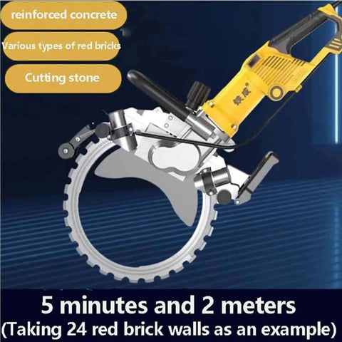 Beefy 8000W Electric Concrete Circular Saw Wall Chaser Ring Cutter cutting through red bricks with titanium blade.