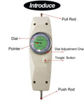 Handheld Force Gauge NK20 Analog Push Pull Gauge With One Percent Accuracy Portable Pro Grade Precision Measuring Instrument For Experiments Electronics Auto Parts And Industrial Testing, front view with dial and push rod