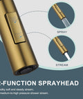 Tohlar Gold Kitchen Faucet with Pull Down Sprayer close-up of 2-function spray head showing spray and stream options.