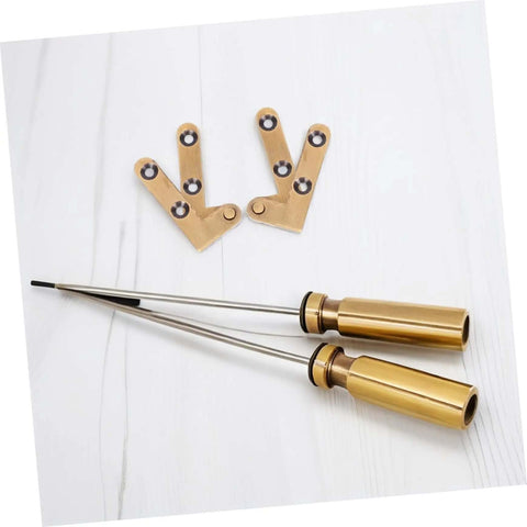 Heavy Duty Hidden Door Hinge Set For Secret Doors And Bookshelves, bronze hardware parts on white surface