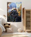 Locomotive Train Tapestry 44x60 Inches Wall Art Decor for Living Room Dorm Office Bedroom, Lightweight Polyester Backdrop With HD Printing