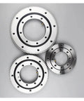 Heavy Duty External Gear Turntable Bearing Slewing Ring Single Row Drive Support Built Like A Tank with three sizes displayed.
