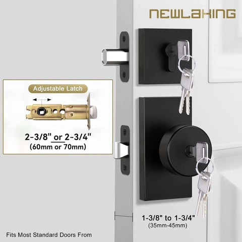 Matte Black Exterior Door Knob And Deadbolt Set Built Tough Heavy Duty Zinc Alloy Front Door Lock With Keyed Alike Entry Square Design Easy Installation Fits Backsets Of Two And Three Eighths Inches Or Two And Three Quarters Inches