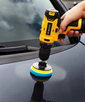 Using Pro Grade 3 Inch Drill Buffing Pad Kit With 11 Pieces Auto Detailing Foam Polishing Pads on car hood