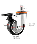 Beefy Heavy Duty PU Swivel Caster Wheels With MX Threaded Stem showing 75mm wheel diameter and dual locking brake for machinery.
