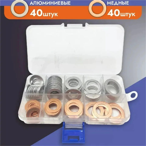 80 Pack Flat Copper Washers Seal Gasket Kit With Storage Box For Sump Drain Plugs And Fasteners Universal Fit Auto Heavy Duty Dang Good Stops Spills Heat Proof Premium Grade Copper Seals For Quick Car Fixes Routine Maintenance On Any Ride Today. 80-pack copper and aluminum washers in organizer box