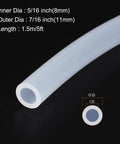 Clear Silicone Tubing 5 Feet Long Inner Diameter Five Sixteenth Inch Outer Diameter Seven Sixteenth Inch Eight Millimeter By Eleven Millimeter Industrial Grade Plastic Hose For Pump Siphoning Draining Irrigation And Brewing The Go To Choice with measurements displayed