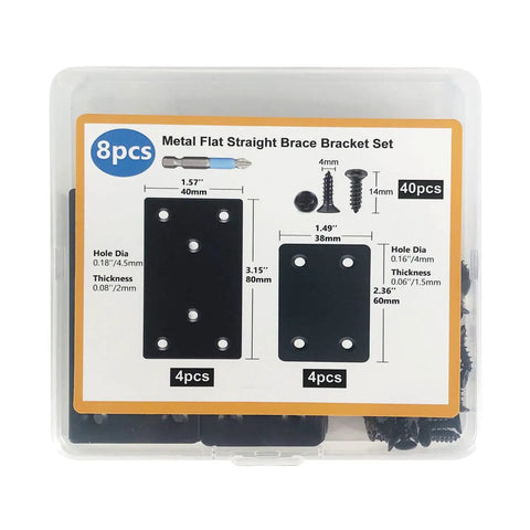 Tough As Nails Stainless Steel Mending Plates 8 Pack heavy duty brackets and screws for quick wood repair in storage case.