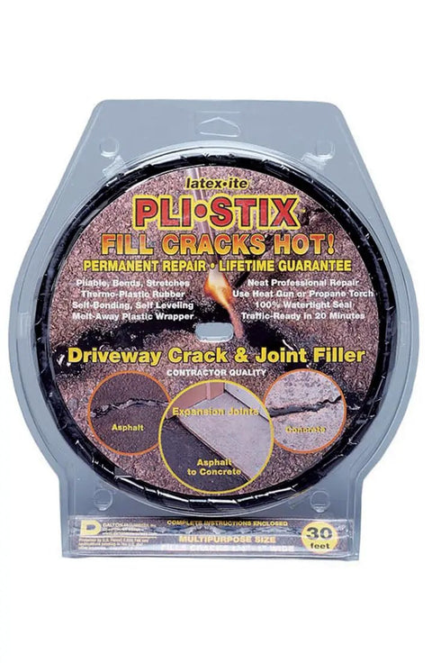 Permanent Crack Filler For One Half To One Inch Cracks, Pli-Stix 1In Rope Sealant, Hot Applied Black Filler, 30 Ft Type 1 PET Pack