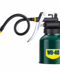 Green metal pistol-pump oil can with 9 inch flexible hose and 3 inch straight spout; 8 oz capacity, WD-40 branding.