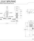 Technical diagram of Restoration Mini Widespread Lavatory Faucet With Porcelain Cross Handles In Polished Brass Finish, dimensions included.