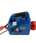 Techtongda Portable Electric Hoist Remote Controlled Winch 992Lbs Capacity 25 Ft Lift Height, blue design with red hooks, compact for easy use.