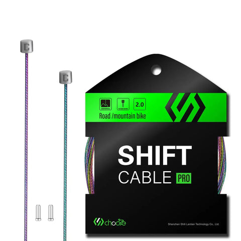 Pro Slick Shifter Cable For Shimano And SRAM, 2100mm Length, rainbow finish, with packaging and cable end caps visible