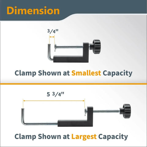 Four Piece Universal Fence Clamps for Woodworking, Quick Mounting on Table Saws, Miter Saws, shown at smallest and largest capacity