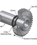 Diagram showing External Heavy Duty E Clip Retaining Rings For 3mm Shafts, 12mm Outer Diameter And 3mm Inner Diameter, Carbon Steel with gear