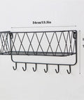 Heavy Duty Wall Mount Coat Rack Slick Steel Design For Entryway Bedroom Or Kitchen with 5 sturdy hooks, 34cm wide and 19cm tall.