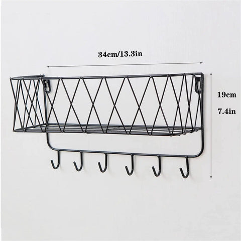 Heavy Duty Wall Mount Coat Rack Slick Steel Design For Entryway Bedroom Or Kitchen with 5 sturdy hooks, 34cm wide and 19cm tall.