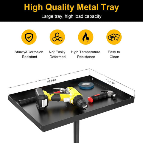 High quality metal tray with tools on Rollin Tool Tray Cart For Mobile Work Table With 2 Tool Holders Height Adjustable Metal Tray