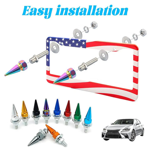 4 Pack Anti Theft Aluminum Alloy License Plate Screws For Front And Rear Mounting, Built Tough Vehicle Frame Fasteners Bolts shown with colorful options