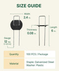 Flip Washer Garden Stakes And Landscape Staples size guide showing dimensions and material details.