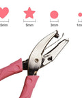 1mm Circle Hole Punch For Craft Paper With Pink Handy Grip Handle and metal body showing the punch sizes for paper crafts