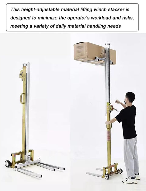 Heavy Duty Manual Pallet Stacker With No Sweat Hand Crank Lever, 80Kg Capacity Foldable Galvanized Steel Forklift For Warehouse Garage Jobs, 210Cm Lift Height