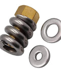 Rock Solid Brass Spring Barrel Nut Assembly For DE Pool Spa Cartridge Filters with one spring, one nut, and two seals.