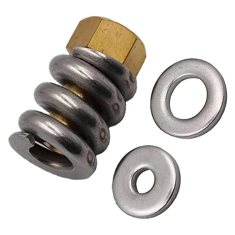 Rock Solid Brass Spring Barrel Nut Assembly For DE Pool Spa Cartridge Filters with one spring, one nut, and two seals.