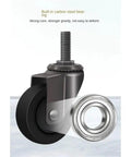 Four Piece Pack Of Heavy Duty Furniture Casters Featuring 1 Inch Silent Rubber Wheels with threaded mount and carbon steel bearing.