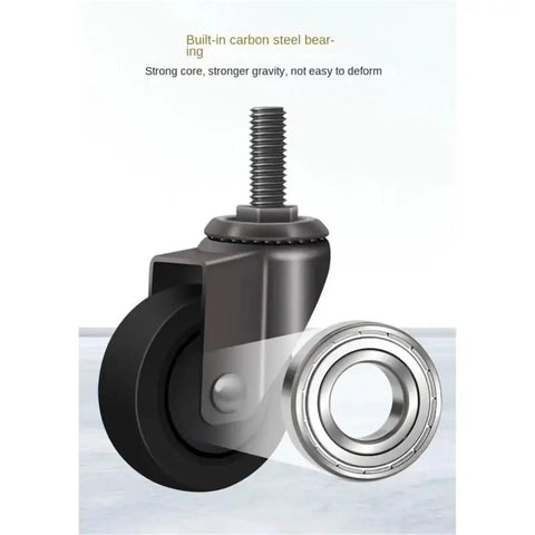 Four Piece Pack Of Heavy Duty Furniture Casters Featuring 1 Inch Silent Rubber Wheels with threaded mount and carbon steel bearing.