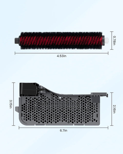 Roborock S7 Max Ultra replacement parts kit: red high-speed cleaning brush and gray dock station water filter (2-pack)