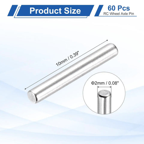 60 Pack 2x10mm Steel Dowel Wheel Pins For DIY RC Cars Trucks Boats Helicopters Hub Nut Replacement Hex Wheel Hub Pins