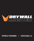 Drywall Master logo with "Family-Owned" and "Chicago, IL" text on a black background