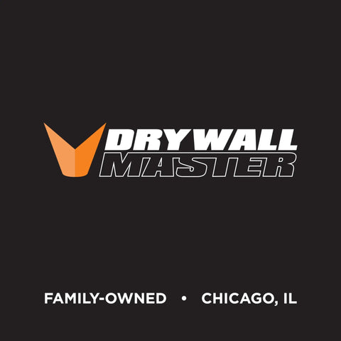 Drywall Master logo with "Family-Owned" and "Chicago, IL" text on a black background