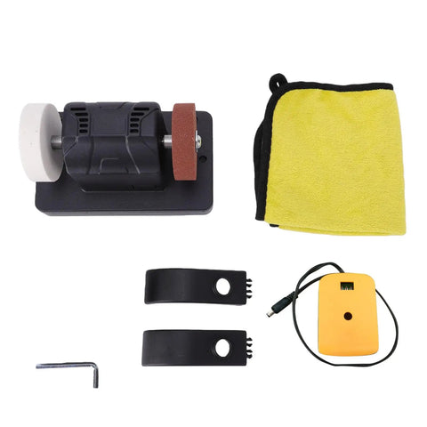 Versatile Oreilet Mini Bench Grinder With Dual Wheels Offers Adjustable Speeds Up To 6000 Rpm for sharpening knives and rust removal, including parts.