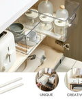 Self Adhesive Drawer Slides 10.39 Inch Guide Rails Peel And Stick Hardware inside cabinet with storage containers and dishes.