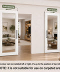36 By 80 Inch Sliding Barn Door Featuring Concealed Hardware And Butter Smooth Soft Close System Plus Full Length Mirror, left and right opening options.