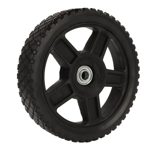8-Inch PVC Mower Replacement Wheels With Bearings, 2 Pack For Push Lawn Mowers, Heavy-Duty Grip Traction, side angle view