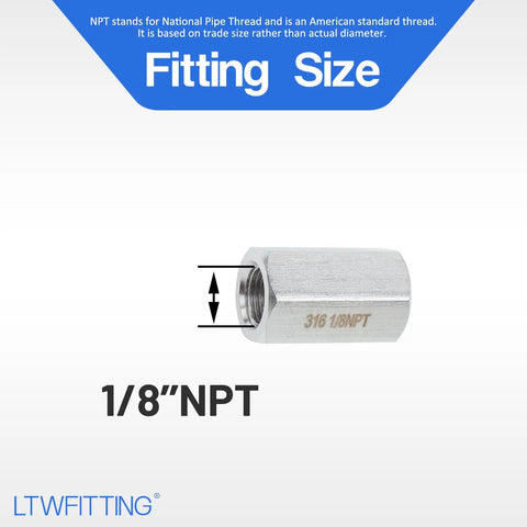 Stainless Steel 316 Pipe Fitting One Eighth Inch Female NPT Coupling For Water And Boat Lines Beefy Marine Grade Heavy Duty