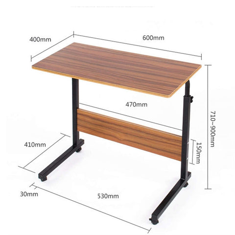 Adjustable Rolling Laptop Table With Smooth Ride Wheels For Bed Sofa Or Living Room Mobile Workstation shown with dimensions.