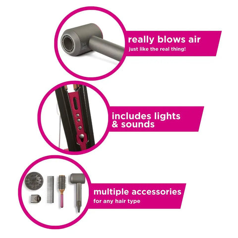 Supersonic And Corrale Deluxe Styling Set Toy Straightener And Hair Dryer With Real Function For Kids 3 And Up details and features