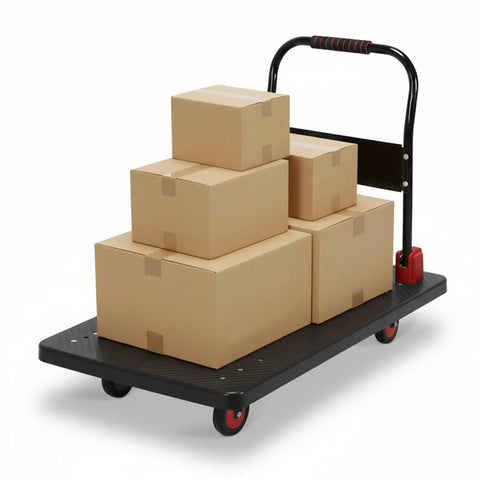 Heavy Duty Two In One Flatbed Cart With Removable Cage And Folding Platform, Hand Truck For 2000 Lb Loads, silent TPR wheels, loaded with boxes