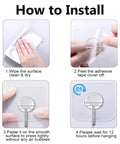 Installation steps for Heavy Duty No Drill Adhesive Wall Hooks 13Lb Load, Transparent Waterproof Hooks For Bathroom And Kitchen, 8 Pack.